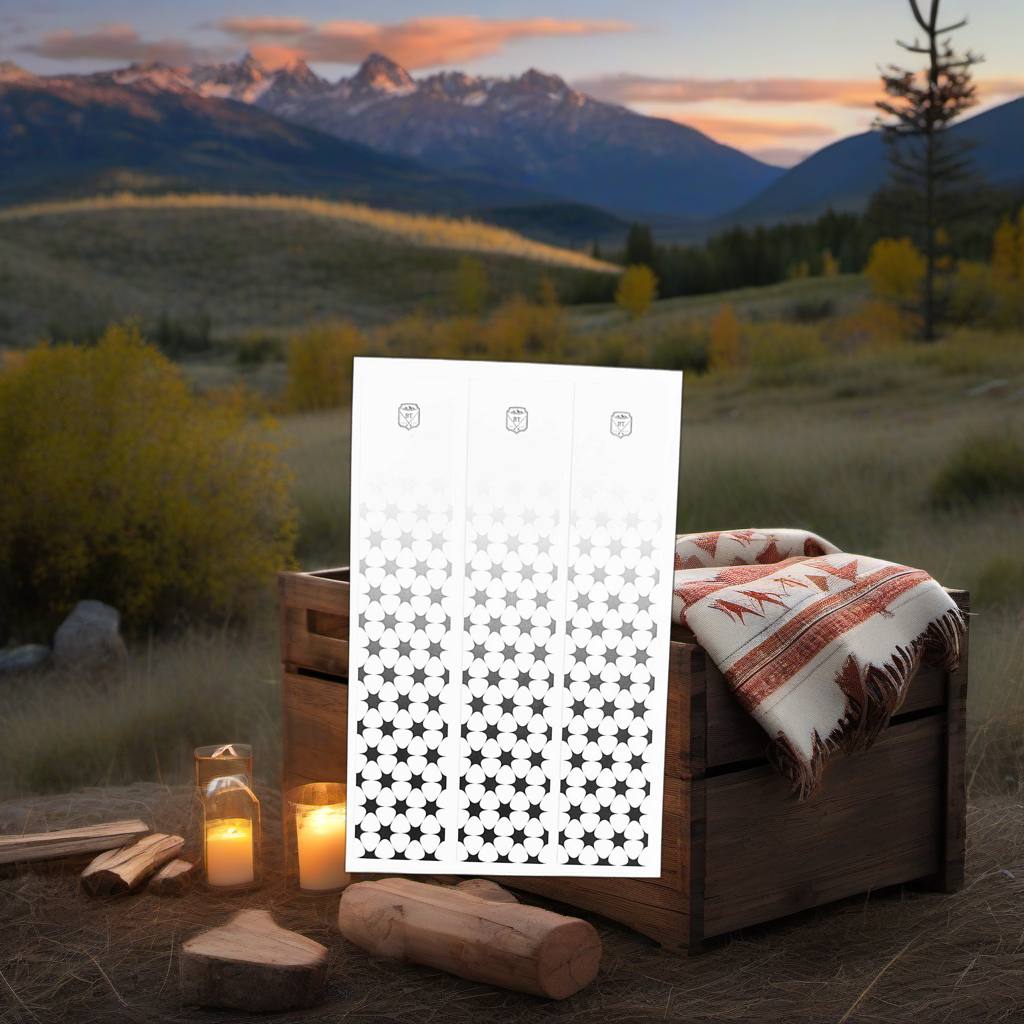 Star Gazer Arrow Wraps on weathered wood, framed by golden aspens and sunset mountains. | titlex-scene-western-elk