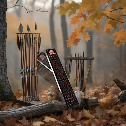 Jolly Arrow Wraps on a wooden treestand overlooking a misty Midwest dawn forest. | titlex-scene-whitetail-treestand
