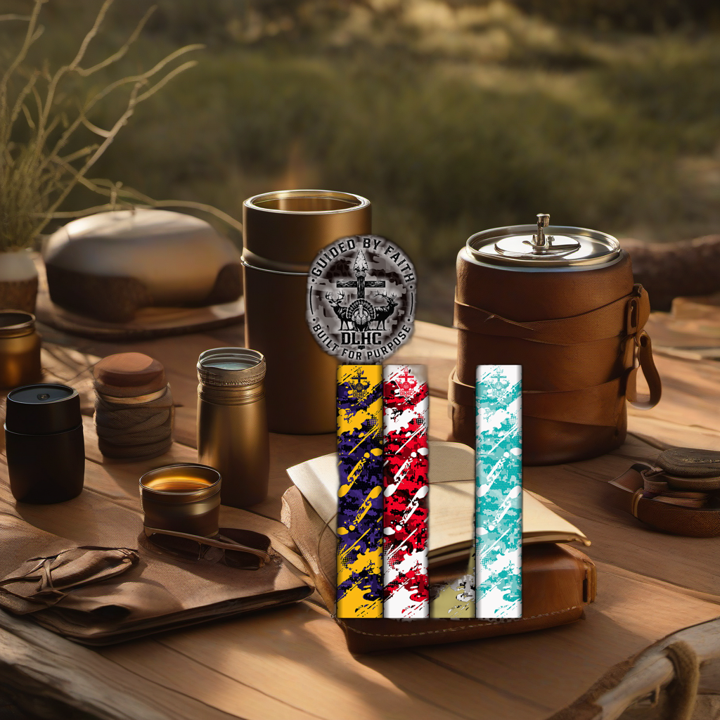 Phantom product on rustic table at golden hour camp, perfect Father's Day gift. | titlex-scene-fathers-day