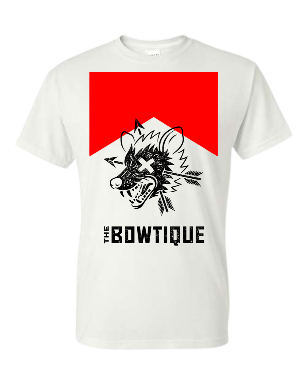 White short-sleeve t-shirt with a graphic featuring a smoking skull and red block design. | titlex-cutout