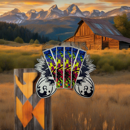 Autism Acceptance Month wraps on weathered wood, set against golden aspens and mountain sunset. | titlex-scene-western-elk