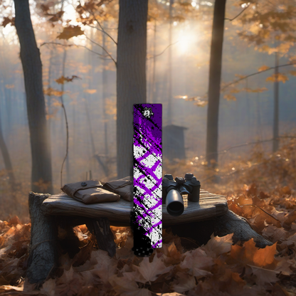 Comic Pop Arrow Wrap on a wooden treestand overlooking a misty, dawn-lit hardwood forest. | titlex-scene-whitetail-treestand