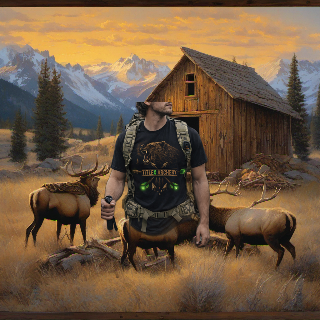 Green Grizzly Trad product on weathered wood in a golden aspen-lit mountain hunting scene. | titlex-scene-western-elk