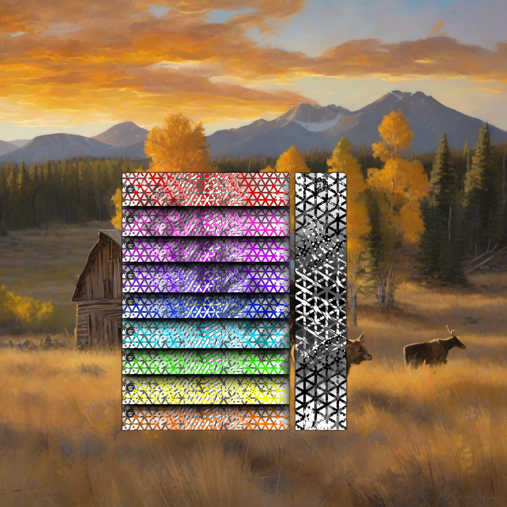 Prism Break arrow wraps on weathered wood, set against a golden aspen and mountain sunset backdrop. | titlex-scene-western-elk