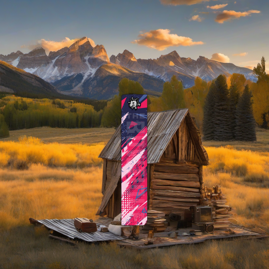 Comic Pop Arrow Wrap on weathered wood in a golden aspen sunset, evoking a high-country elk hunt feel. | titlex-scene-western-elk
