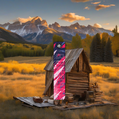 Comic Pop Arrow Wrap on weathered wood in a golden aspen sunset, evoking a high-country elk hunt feel. | titlex-scene-western-elk