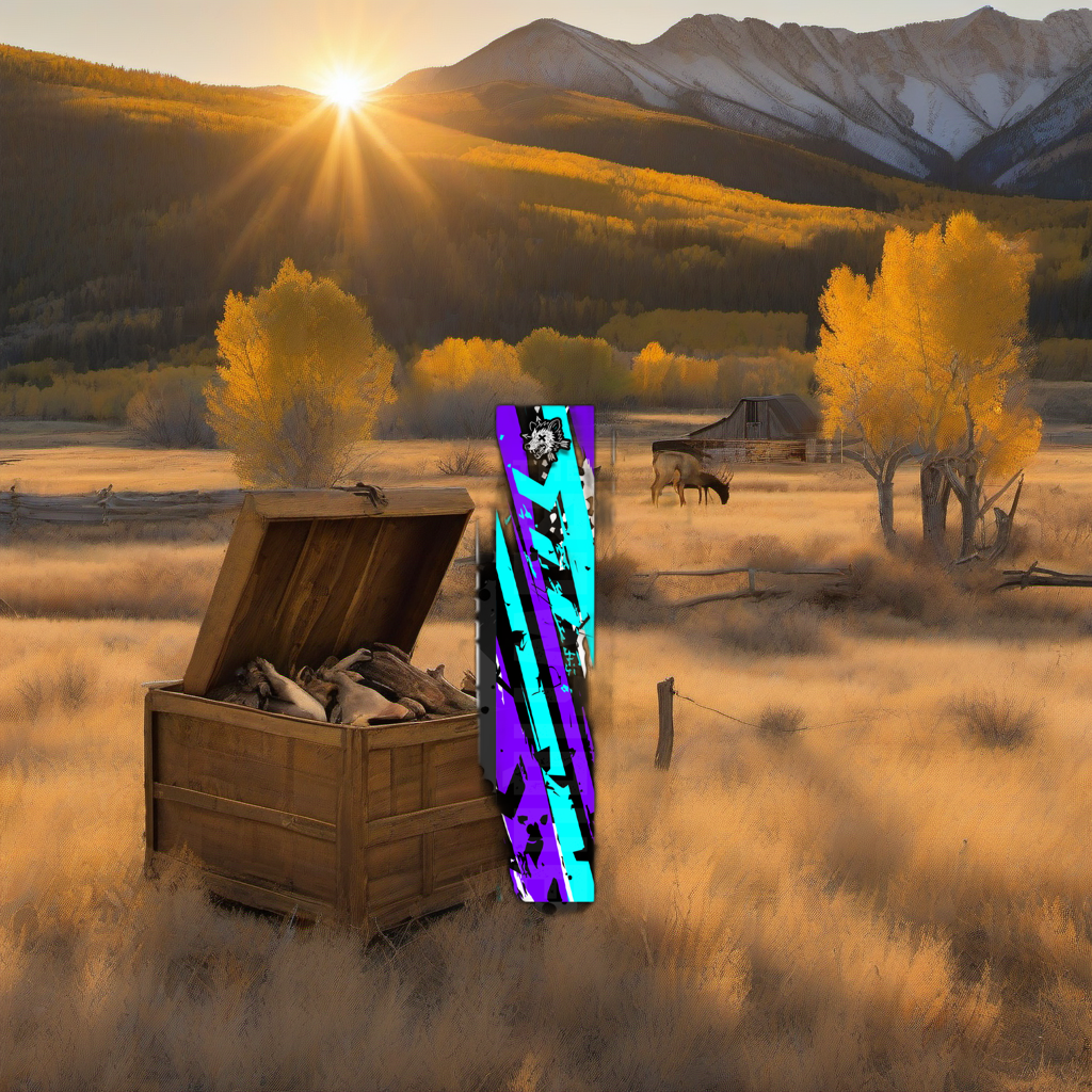 Comic Pop Arrow Wrap on weathered wood, evoking a golden aspen elk hunt sunset. | titlex-scene-western-elk