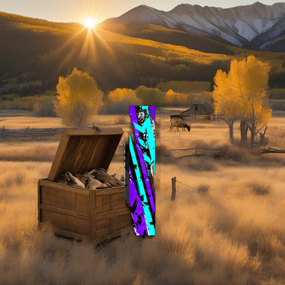 Comic Pop Arrow Wrap on weathered wood, evoking a golden aspen elk hunt sunset. | titlex-scene-western-elk
