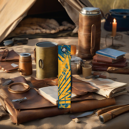Comic Pop Arrow Wrap on rustic table at golden hour camp, perfect Father's Day gift. | titlex-scene-fathers-day