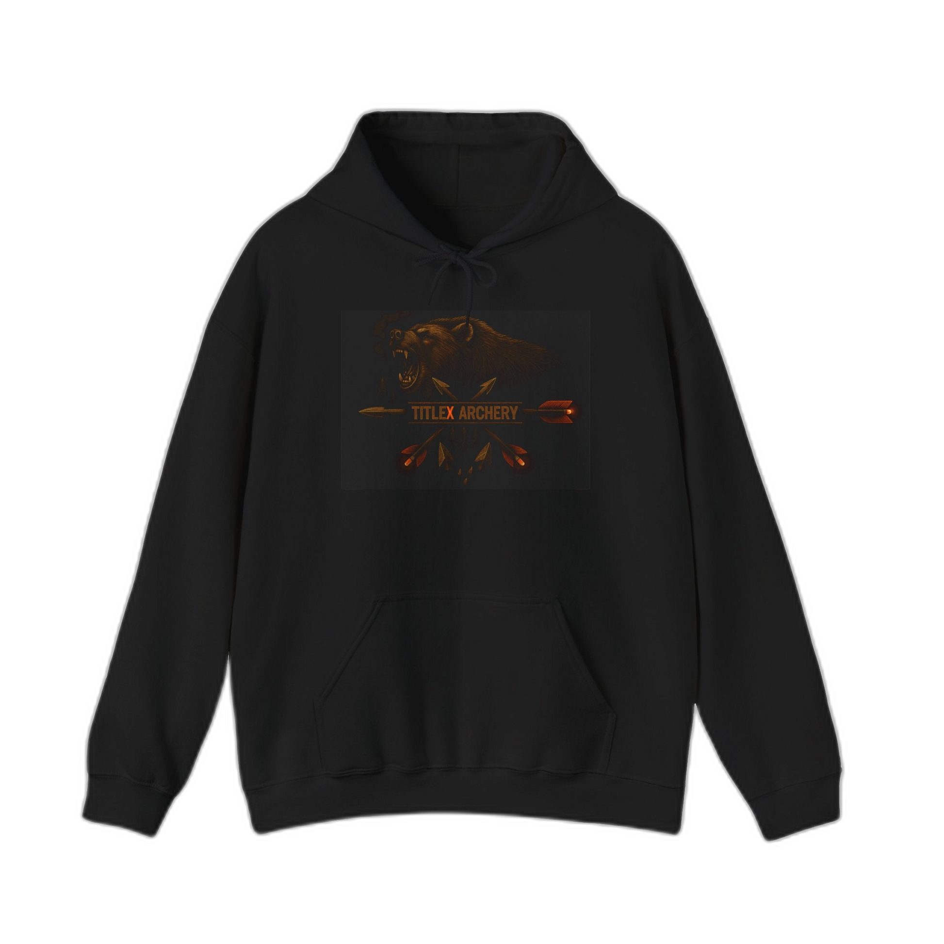 Black pullover hoodie featuring a grizzly bear graphic and "TITLEX ARCHERY" branding. | titlex-cutout