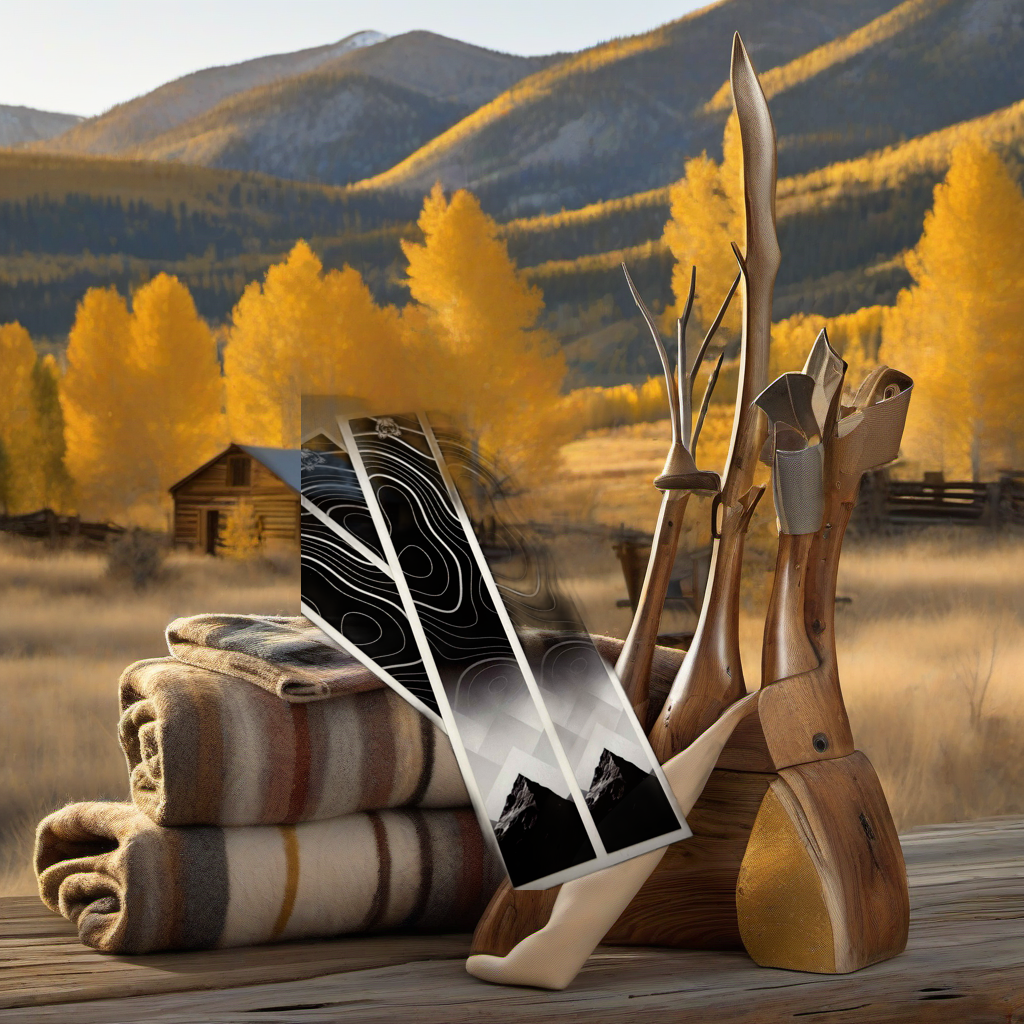 TOPO Mountain Arrow Wraps on weathered wood with golden aspens and distant peaks at sunset. | titlex-scene-western-elk