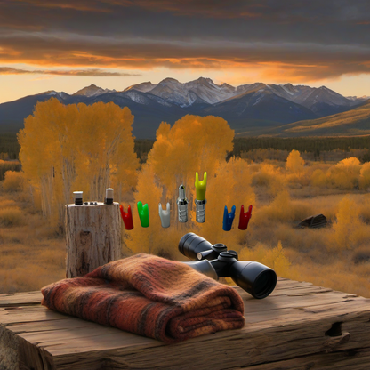 Pin bushings on weathered wood, set against a golden aspen backdrop at sunset. | titlex-scene-western-elk