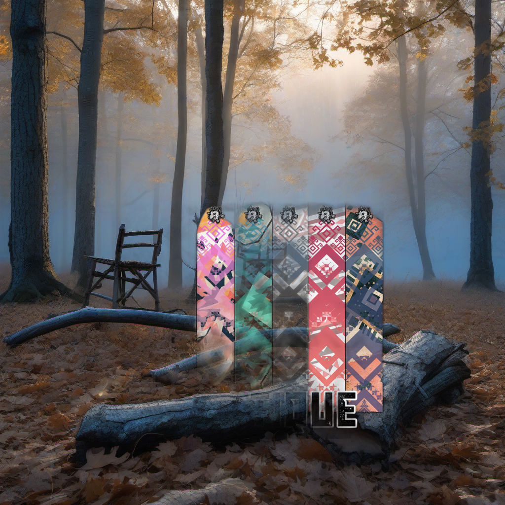 Arrow wraps on a wooden treestand overlooking a misty, autumnal hardwood forest at dawn. | titlex-scene-whitetail-treestand