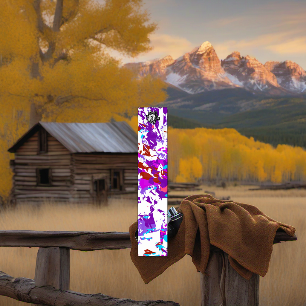 Comic Pop Arrow Wrap on weathered wood, set against golden aspens and distant mountains at sunset. | titlex-scene-western-elk