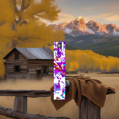 Comic Pop Arrow Wrap on weathered wood, set against golden aspens and distant mountains at sunset. | titlex-scene-western-elk