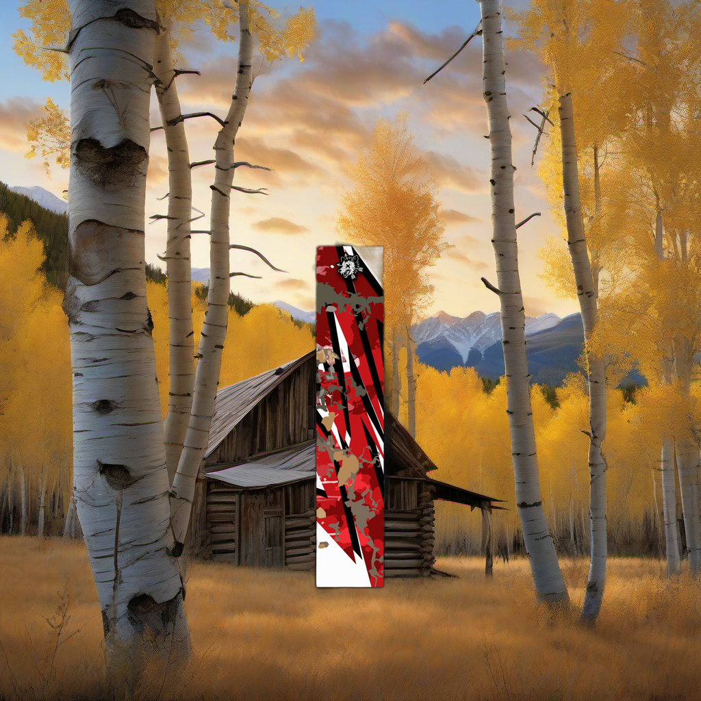 Comic Pop Arrow Wrap on weathered wood in a golden aspen-lit elk hunting scene. | titlex-scene-western-elk