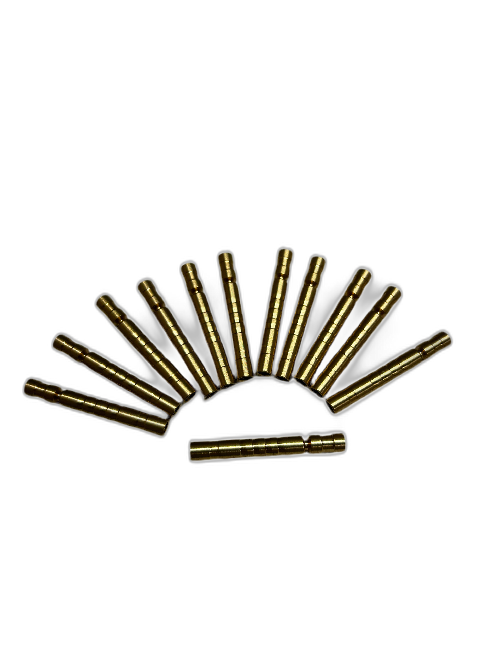 Assortment of brass threaded inserts, various lengths, for mechanical assembly. | titlex-cutout