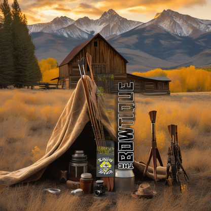Death Arrow Wraps on weathered wood, framed by golden aspens and sunset mountain light. | titlex-scene-western-elk