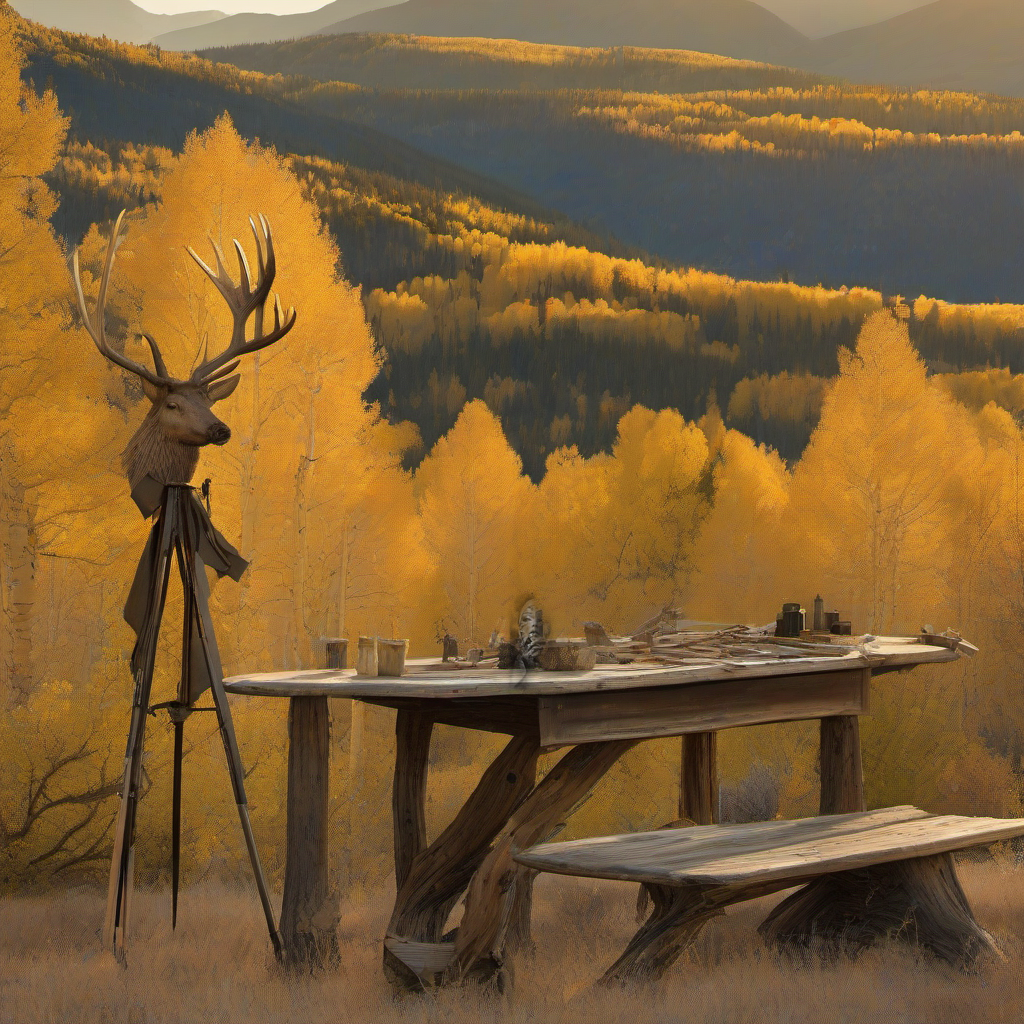 Putrid Arrow Wraps on weathered wood, set against a golden aspen and mountain sunset backdrop. | titlex-scene-western-elk