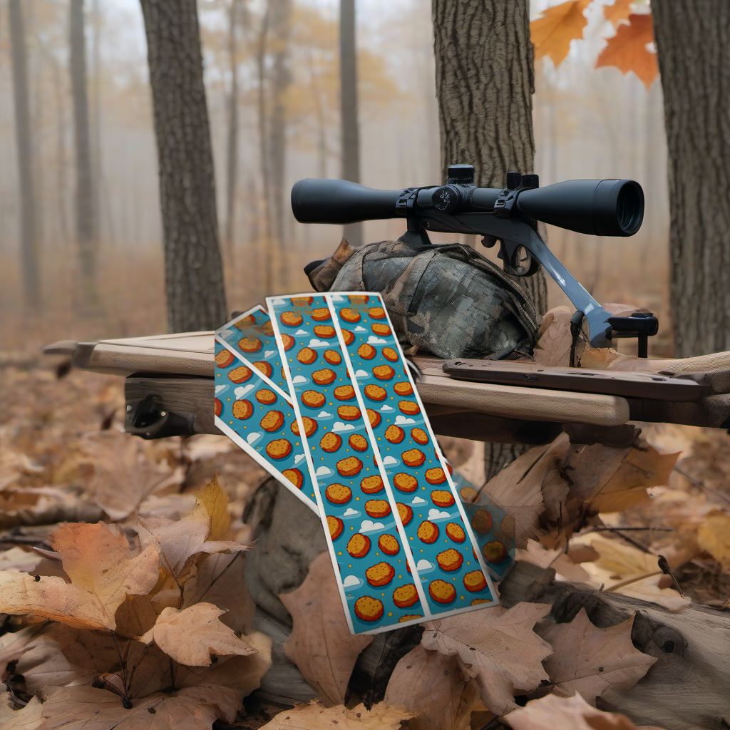 NUGS not DRUGS wraps on a wooden treestand overlooking a misty, dawn-lit hardwood forest. | titlex-scene-whitetail-treestand