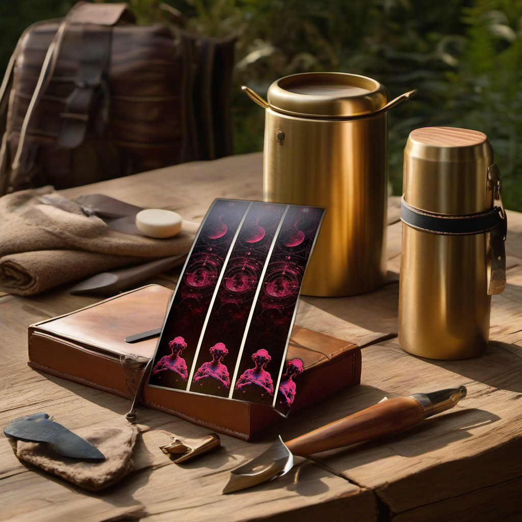 Cosmos Arrow Wraps on rustic table at golden hour camp, perfect Father's Day gift. | titlex-scene-fathers-day