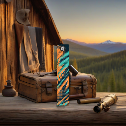 Comic Pop Arrow Wrap on weathered wood in a golden aspen-lit high-country elk hunting scene. | titlex-scene-western-elk