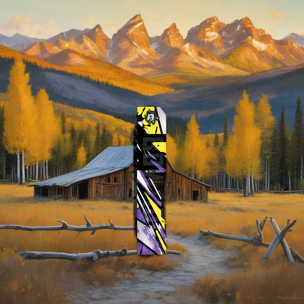Comic Pop Arrow Wrap on weathered wood in a golden aspen, sunset elk hunting scene. | titlex-scene-western-elk