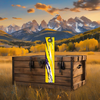 Comic Pop Arrow Wrap on weathered wood in a golden aspen-lit elk hunting scene. | titlex-scene-western-elk